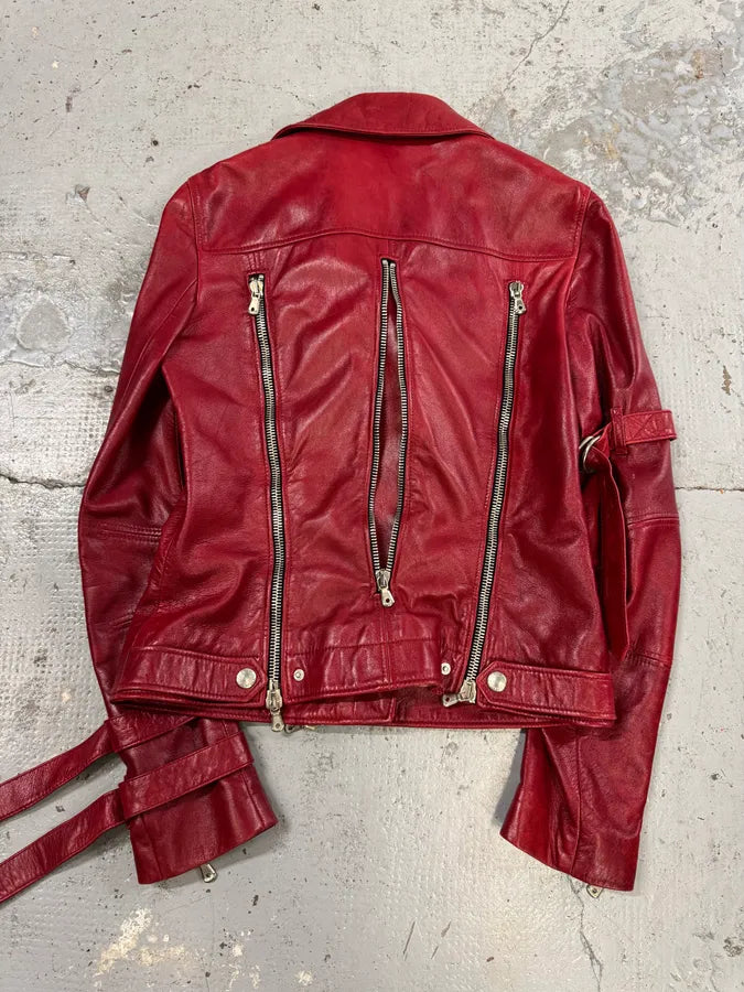AW2003 Dolce & Gabbana Red Bordeaux Moto Leather Multi-Zip Perfecto Jacket ZCVtdGM 2