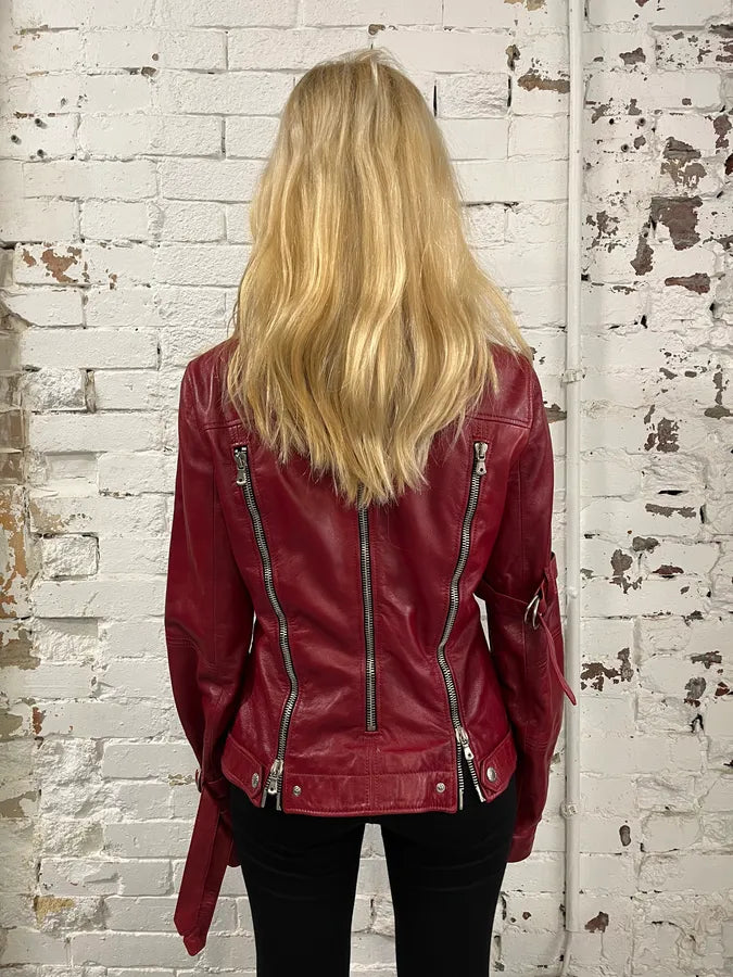 AW2003 Dolce & Gabbana Red Bordeaux Moto Leather Multi-Zip Perfecto Jacket ZCVtdGM 3