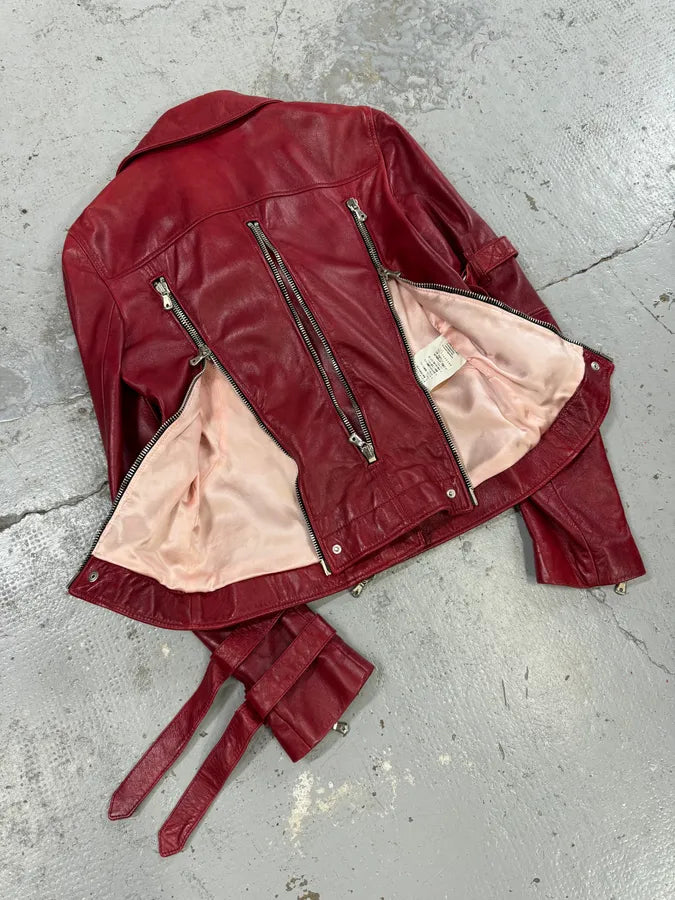 AW2003 Dolce & Gabbana Red Bordeaux Moto Leather Multi-Zip Perfecto Jacket ZCVtdGM 5