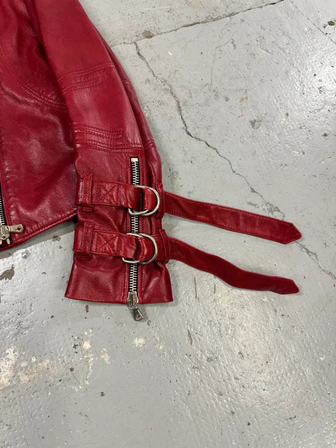 AW2003 Dolce & Gabbana Red Bordeaux Moto Leather Multi-Zip Perfecto Jacket ZCVtdGM 7