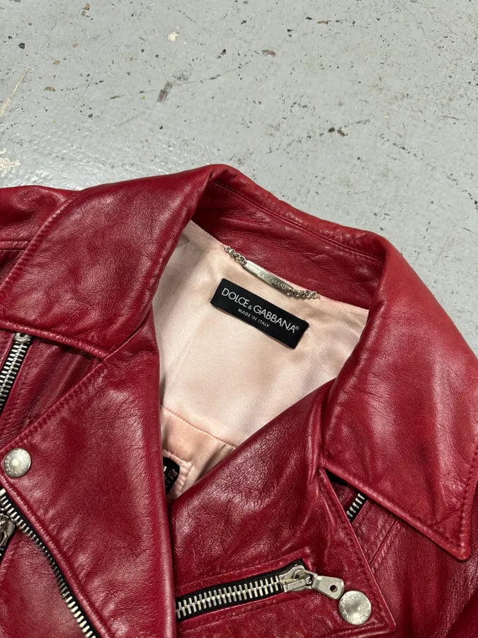 AW2003 Dolce & Gabbana Red Bordeaux Moto Leather Multi-Zip Perfecto Jacket ZCVtdGM 8