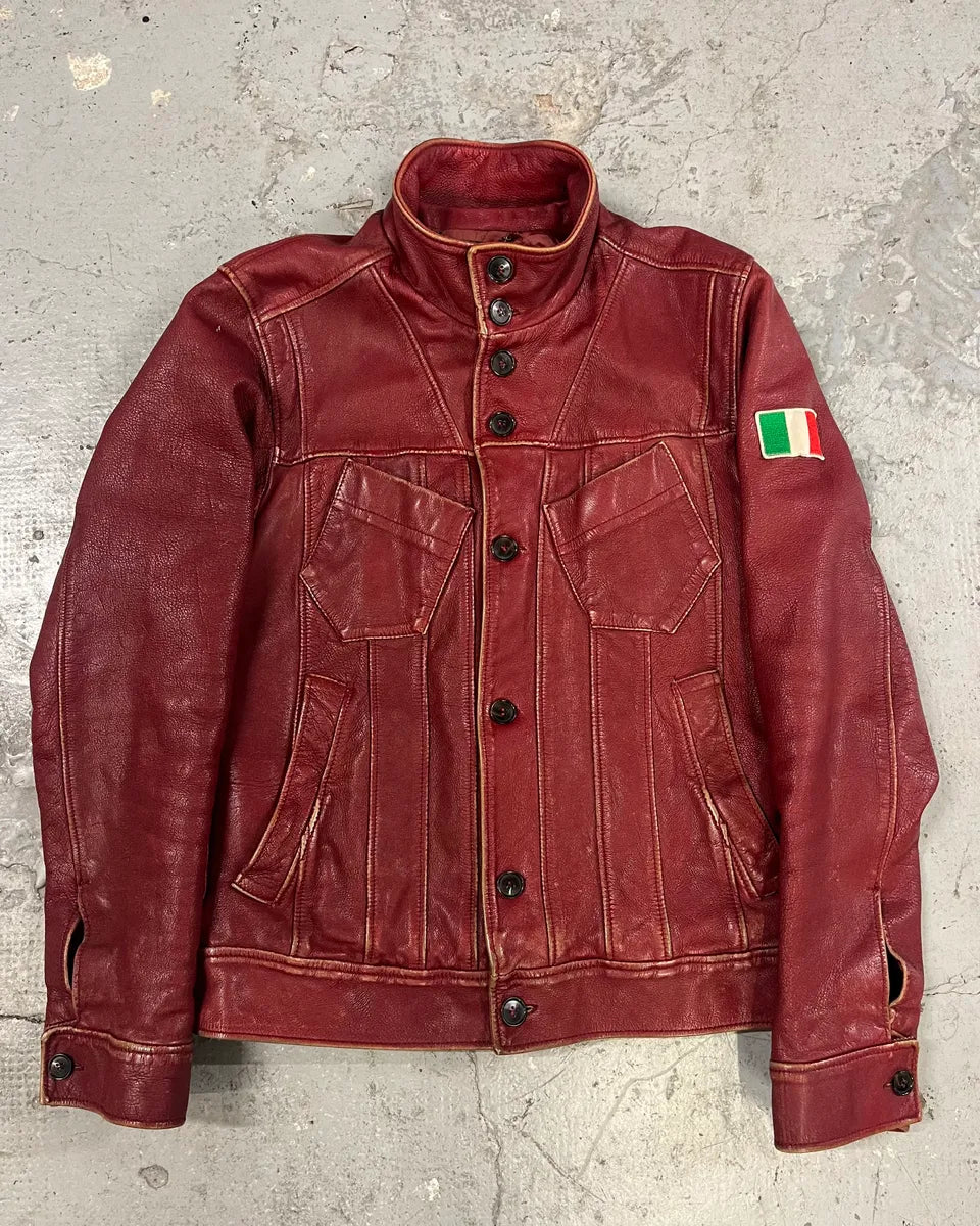 AW2003 Dolce & Gabbana Red Leather Italian Buttoned Jacket (S/M) AJKSHFl 0