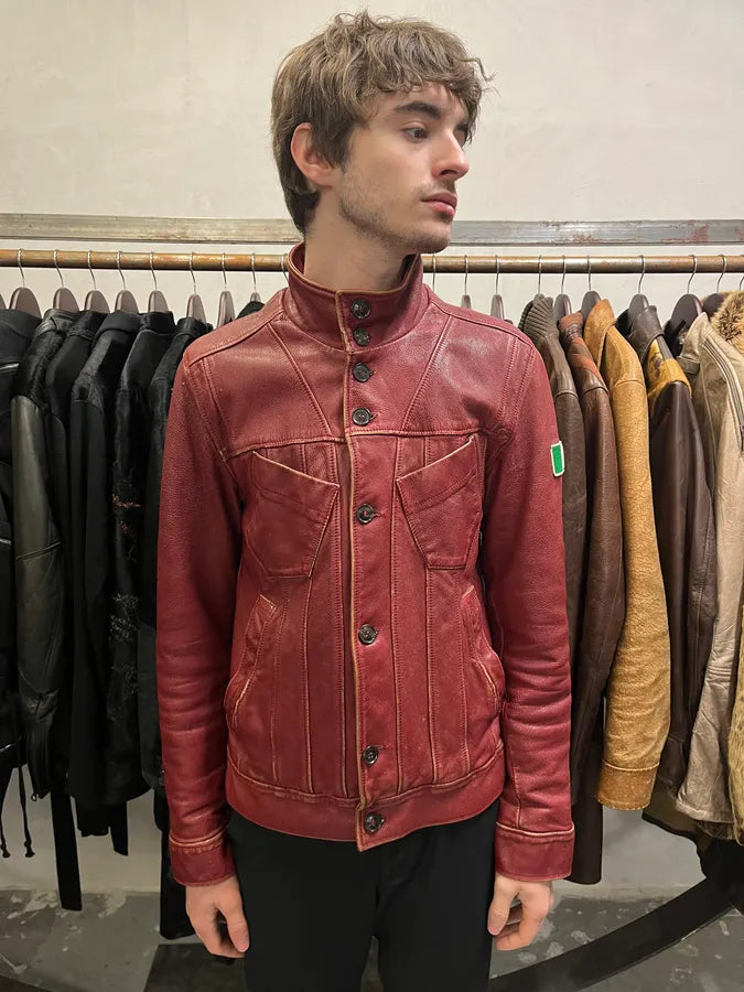 AW2003 Dolce & Gabbana Red Leather Italian Buttoned Jacket (S/M) AJKSHFl 1