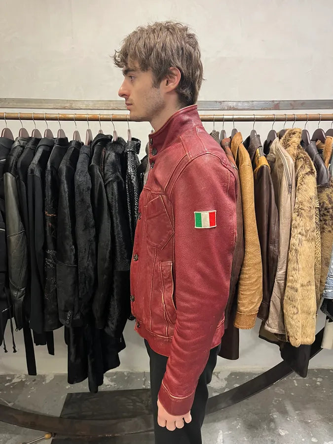 AW2003 Dolce & Gabbana Red Leather Italian Buttoned Jacket (S/M) AJKSHFl 2