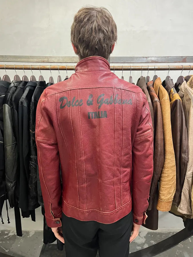 AW2003 Dolce & Gabbana Red Leather Italian Buttoned Jacket (S/M) AJKSHFl 3