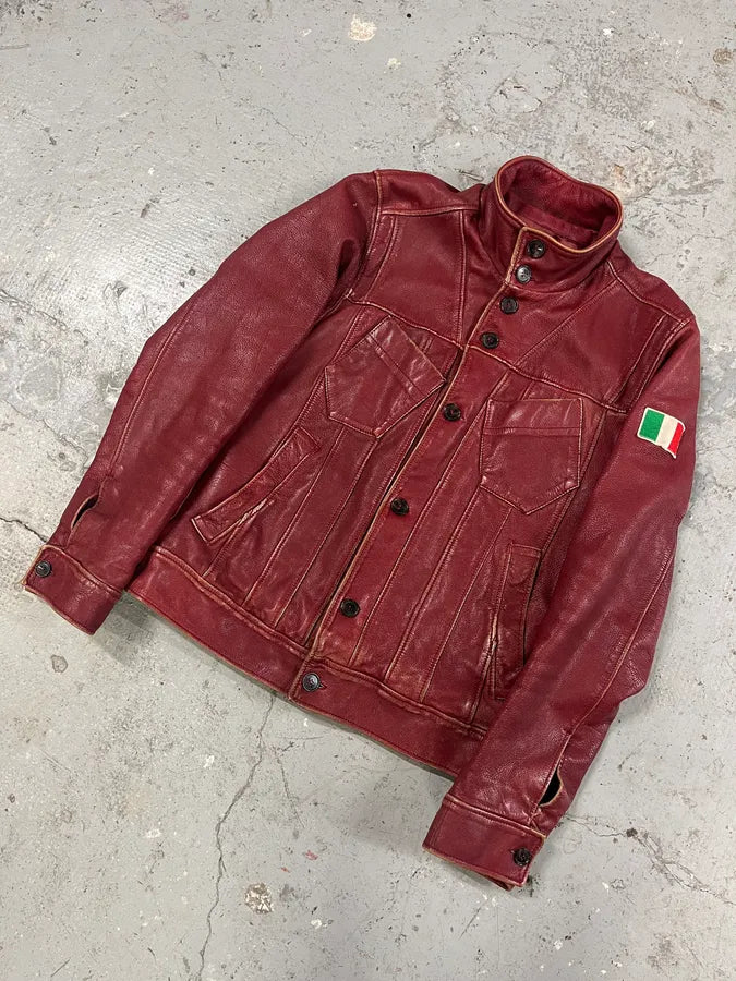 AW2003 Dolce & Gabbana Red Leather Italian Buttoned Jacket (S/M) AJKSHFl 4