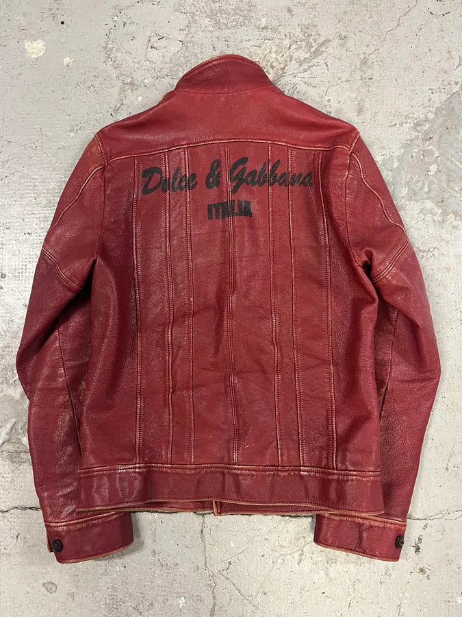 AW2003 Dolce & Gabbana Red Leather Italian Buttoned Jacket (S/M) AJKSHFl 5