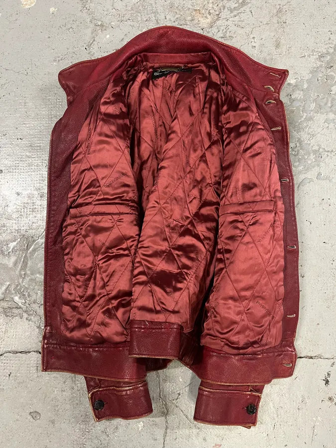 AW2003 Dolce & Gabbana Red Leather Italian Buttoned Jacket (S/M) AJKSHFl 6