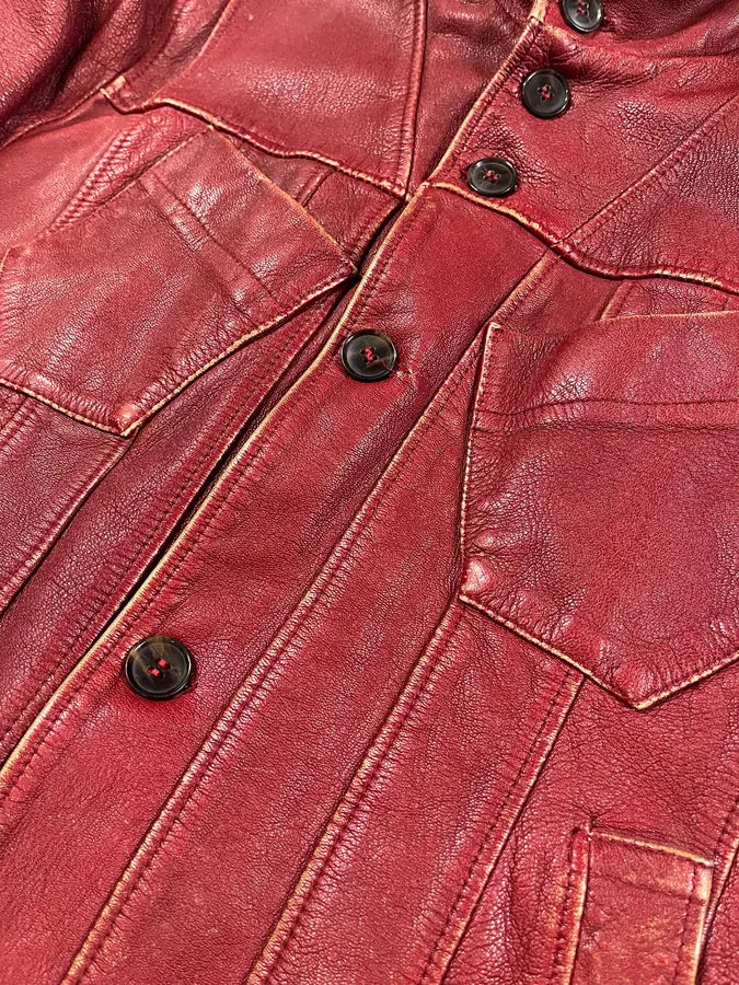 AW2003 Dolce & Gabbana Red Leather Italian Buttoned Jacket (S/M) AJKSHFl 7