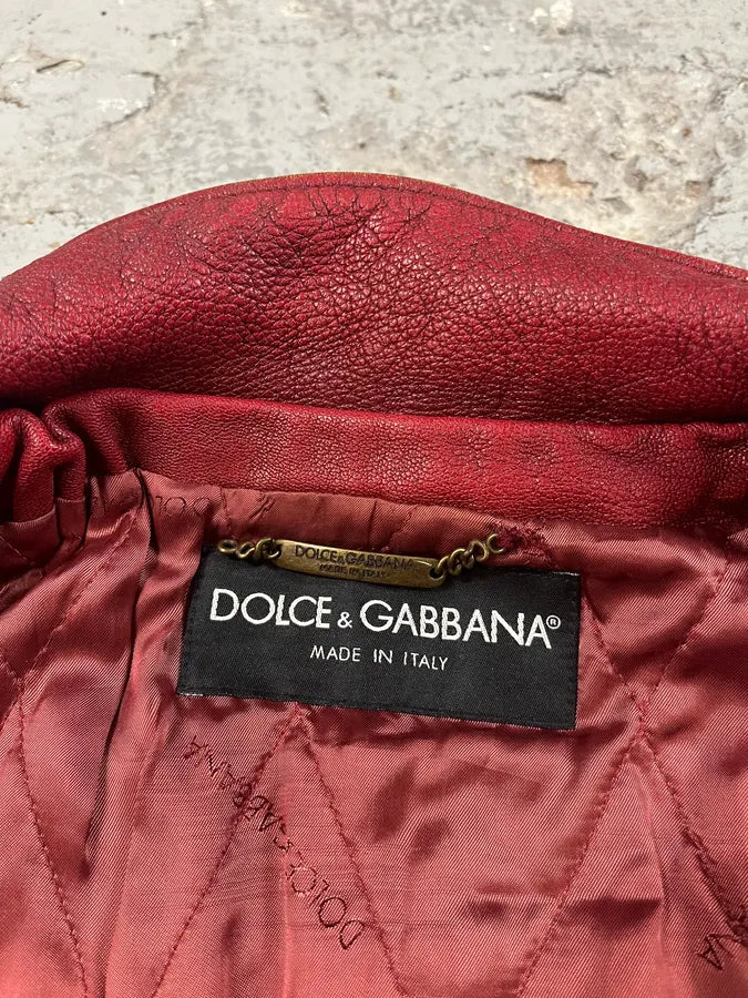 AW2003 Dolce & Gabbana Red Leather Italian Buttoned Jacket (S/M) AJKSHFl 9