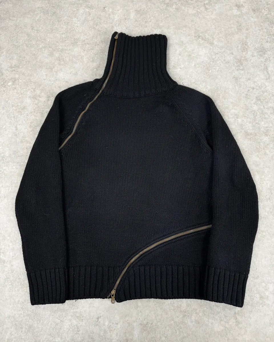 AW2003 Dolce & Gabbana Tornado Zip Black Knit Sweater iJZoADf 0
