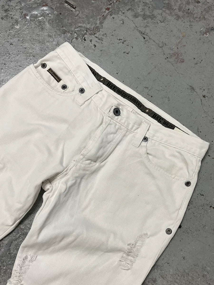 AW2003 Dolce & Gabbana White Distressed Pants ZRbmibD 5