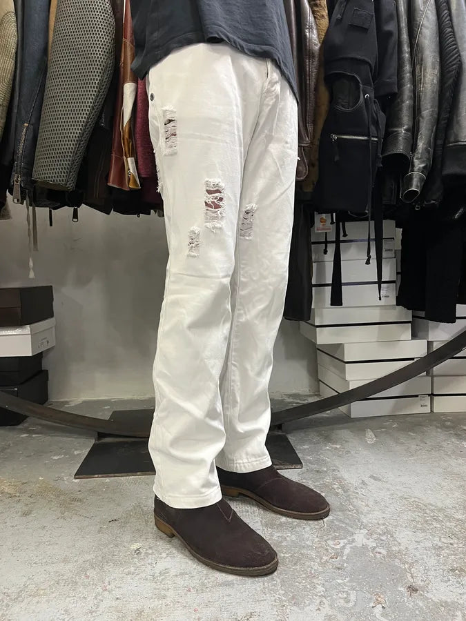 AW2003 Dolce & Gabbana White Distressed Pants ZRbmibD 2