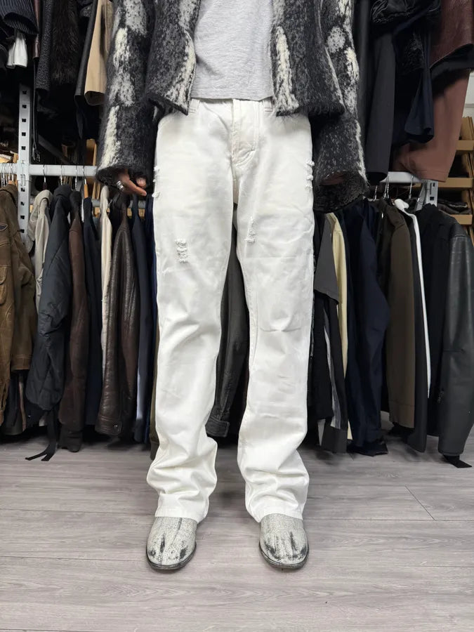 AW2003 Dolce & Gabbana White Distressed Pants PRMZnGc 0