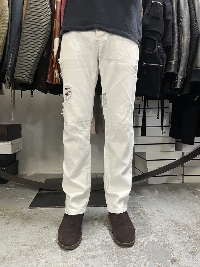 AW2003 Dolce & Gabbana White Distressed Pants ZRbmibD 1