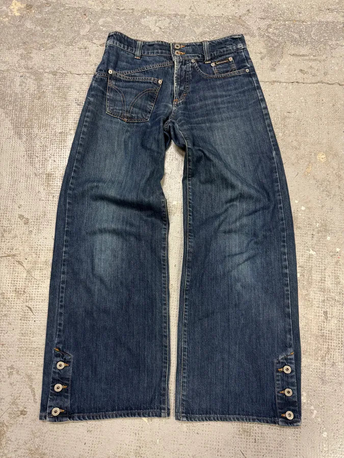 AW2003 Dolce & Gabbana Wide Faded Blue Denim Bootcut Jeans (S) nimGZME 0
