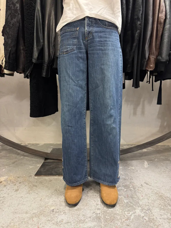 AW2003 Dolce & Gabbana Wide Faded Blue Denim Bootcut Jeans (S) nimGZME 2