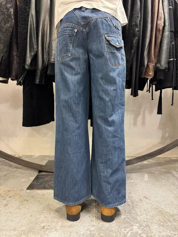AW2003 Dolce & Gabbana Wide Faded Blue Denim Bootcut Jeans (S) nimGZME 3