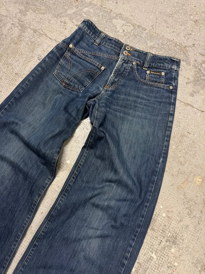 AW2003 Dolce & Gabbana Wide Faded Blue Denim Bootcut Jeans (S) nimGZME 4