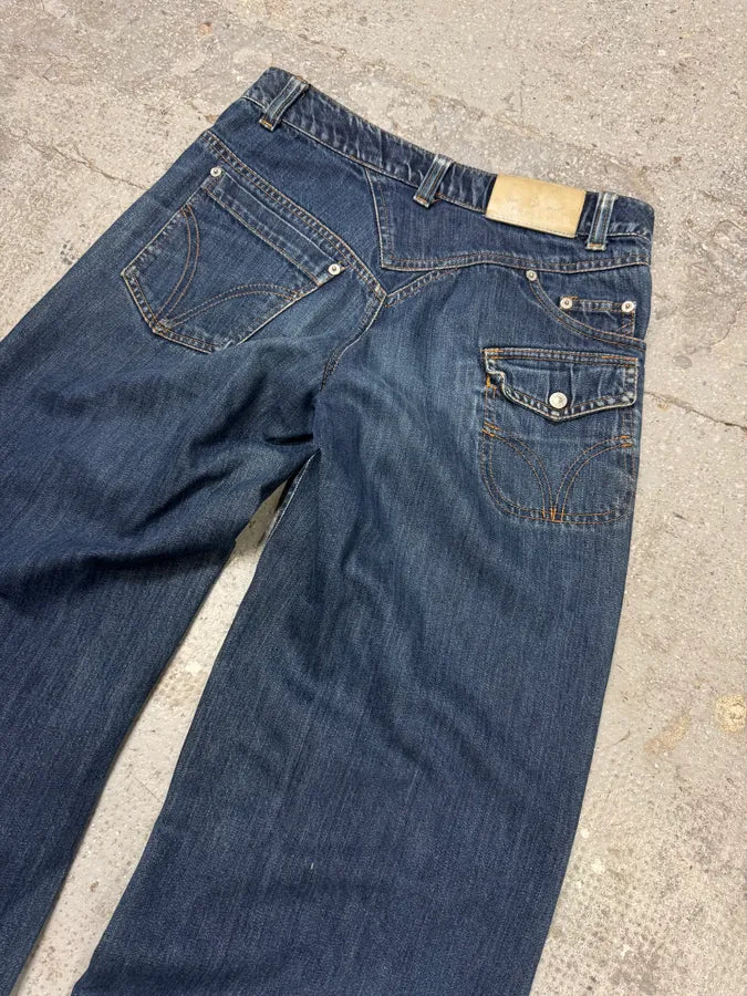 AW2003 Dolce & Gabbana Wide Faded Blue Denim Bootcut Jeans (S) nimGZME 5
