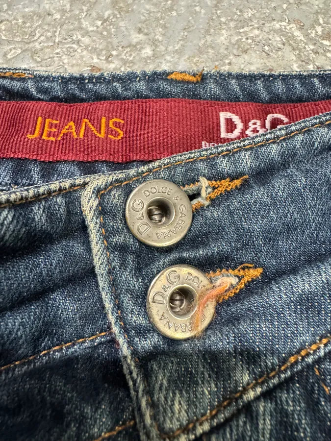 AW2003 Dolce & Gabbana Wide Faded Blue Denim Bootcut Jeans (S) nimGZME 8