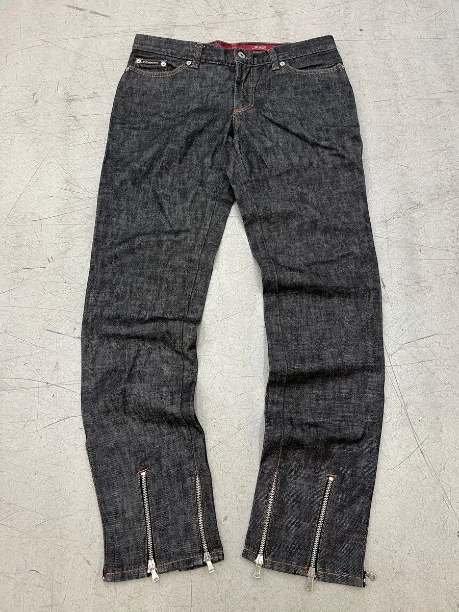 AW2003 Dolce & Gabbana Zip Dark Grey Denim Jeans QZjLVhO 0