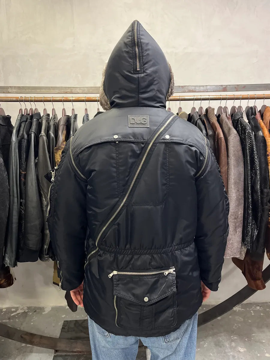 AW2003 Dolce Gabbana Hunter Multi Zips Detachable Black Jacket  KTbYkOA 5