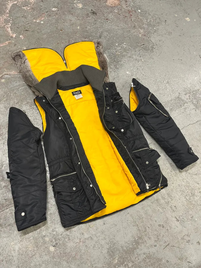 AW2003 Dolce Gabbana Hunter Multi Zips Detachable Black Jacket  KTbYkOA 9