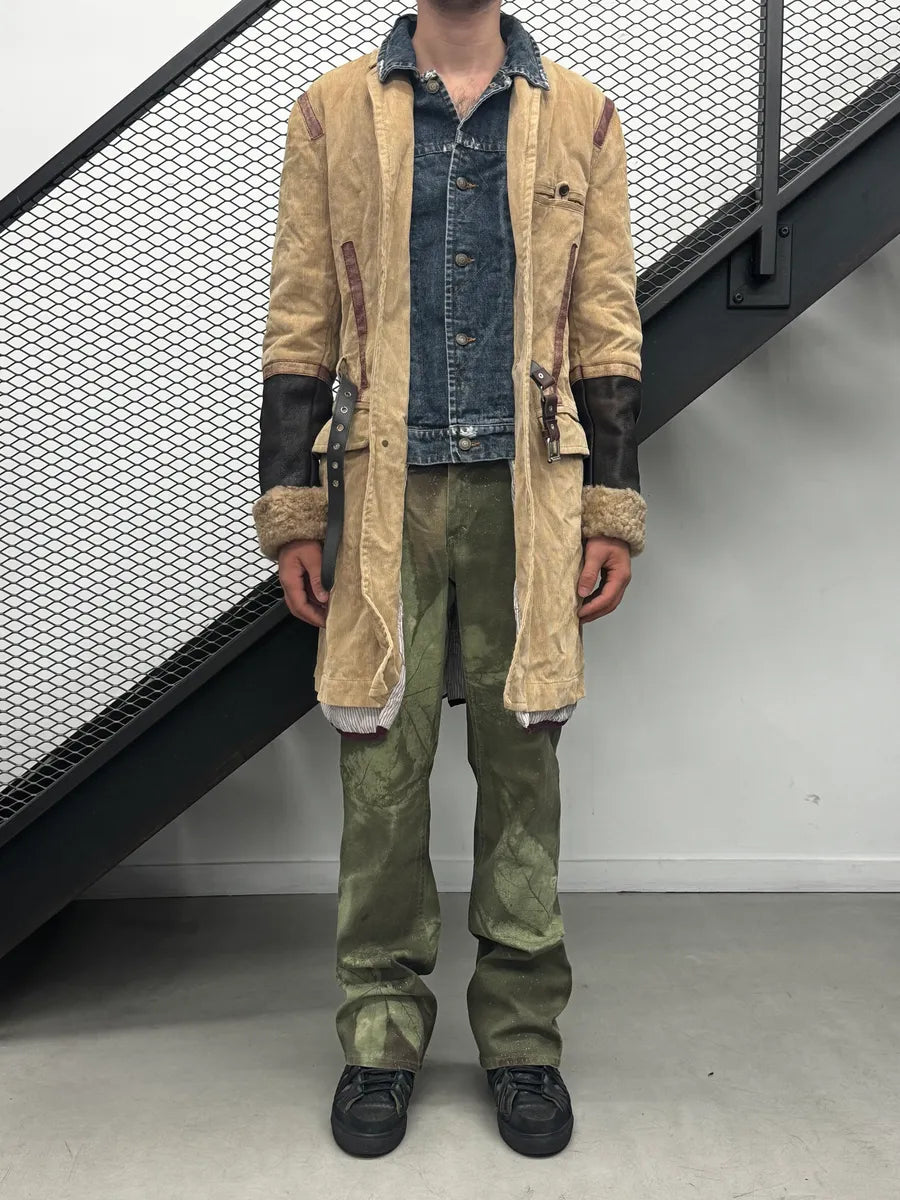 AW2002 Dsquared2 Beige & Blue Hybrid Corduroy Denim Long Coat olQHkXt 3