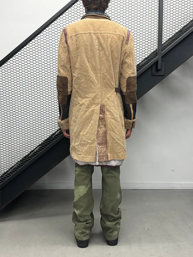 AW2002 Dsquared2 Beige & Blue Hybrid Corduroy Denim Long Coat olQHkXt 4