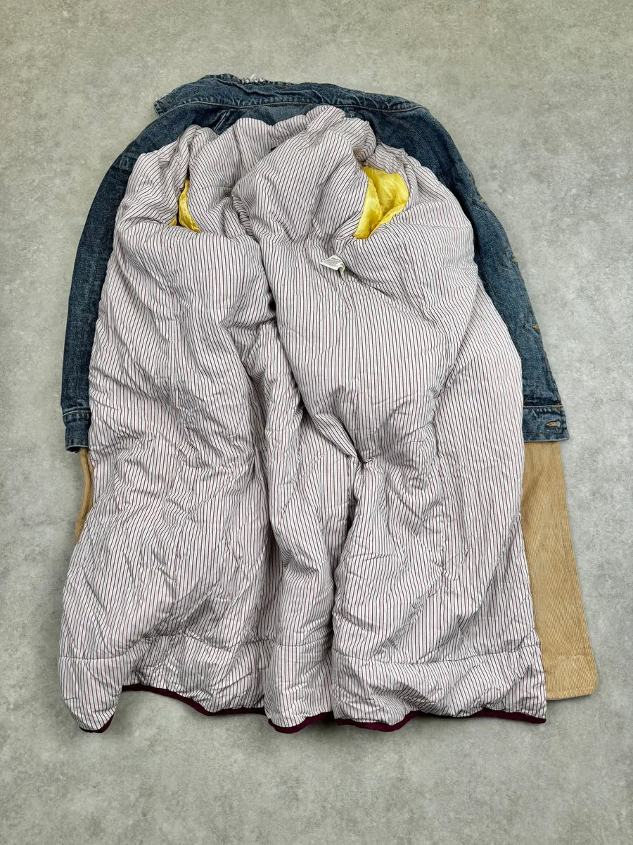 AW2002 Dsquared2 Beige & Blue Hybrid Corduroy Denim Long Coat olQHkXt 8