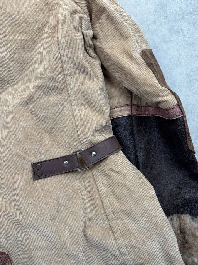 AW2002 Dsquared2 Beige & Blue Hybrid Corduroy Denim Long Coat olQHkXt 12