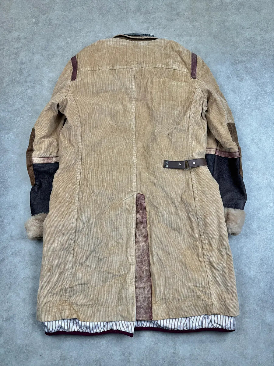 AW2002 Dsquared2 Beige & Blue Hybrid Corduroy Denim Long Coat olQHkXt 1