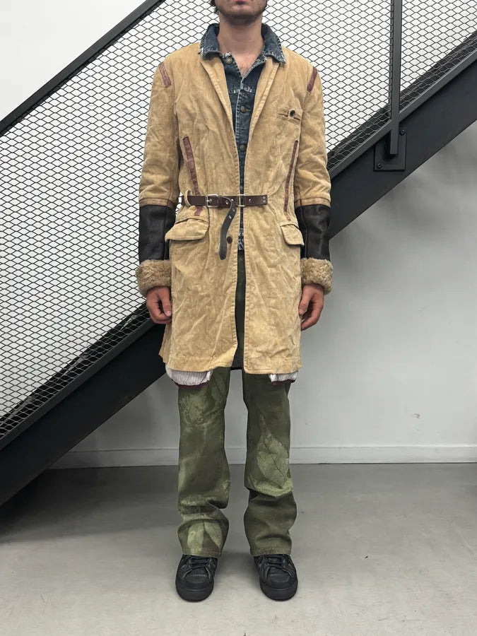 AW2002 Dsquared2 Beige & Blue Hybrid Corduroy Denim Long Coat olQHkXt 2