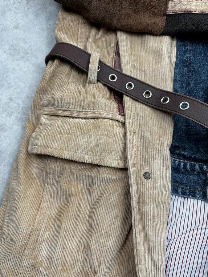 AW2002 Dsquared2 Beige & Blue Hybrid Corduroy Denim Long Coat olQHkXt 11