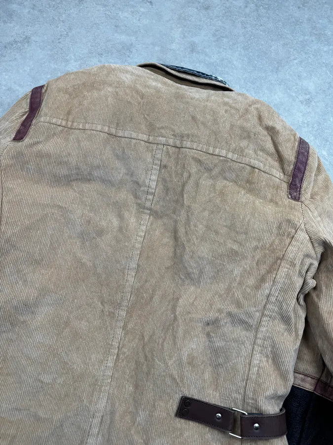 AW2002 Dsquared2 Beige & Blue Hybrid Corduroy Denim Long Coat olQHkXt 7