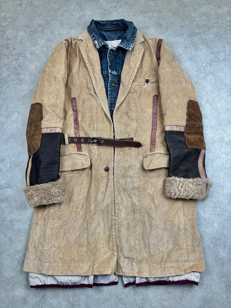 AW2002 Dsquared2 Beige & Blue Hybrid Corduroy Denim Long Coat olQHkXt 0