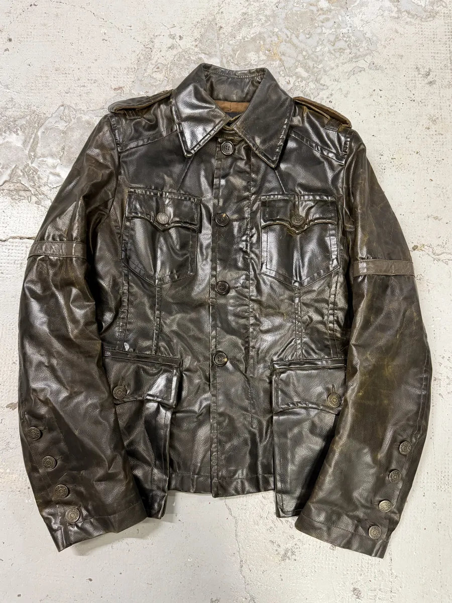 AW2003 Dsquared2 Brown Eroded Patina Leather Biker Jacket cOXIGZQ 0
