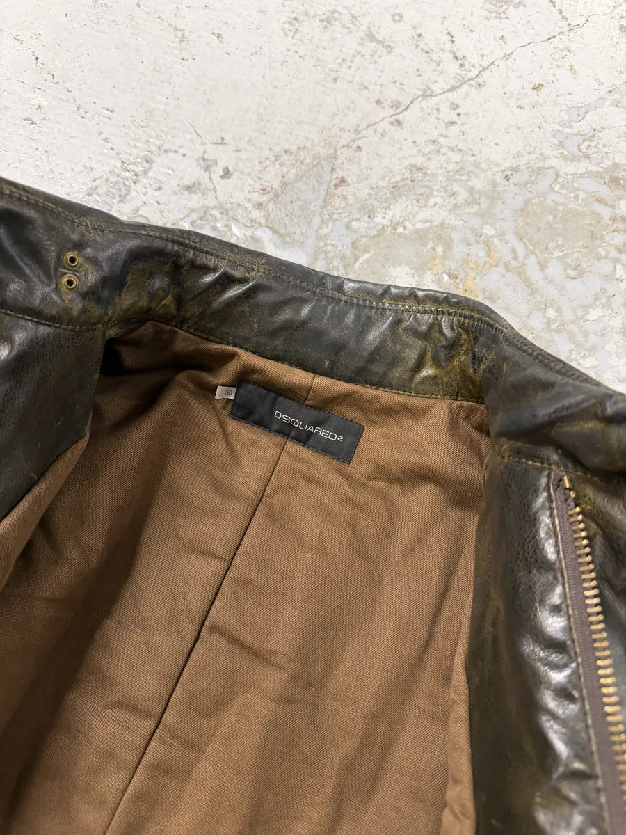 AW2003 Dsquared2 Brown Eroded Patina Leather Biker Jacket cOXIGZQ 13