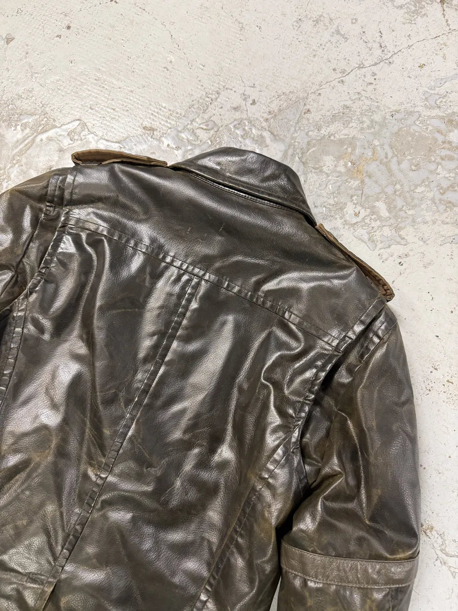 AW2003 Dsquared2 Brown Eroded Patina Leather Biker Jacket cOXIGZQ 14