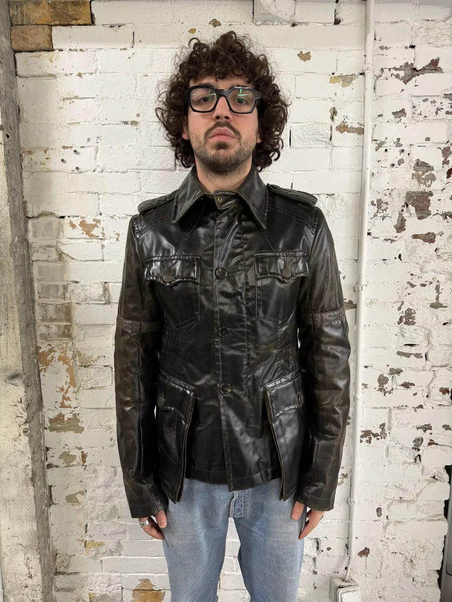 AW2003 Dsquared2 Brown Eroded Patina Leather Biker Jacket cOXIGZQ 2