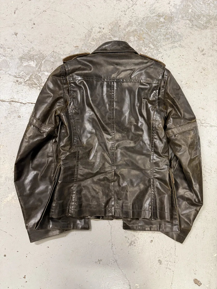 AW2003 Dsquared2 Brown Eroded Patina Leather Biker Jacket cOXIGZQ 3