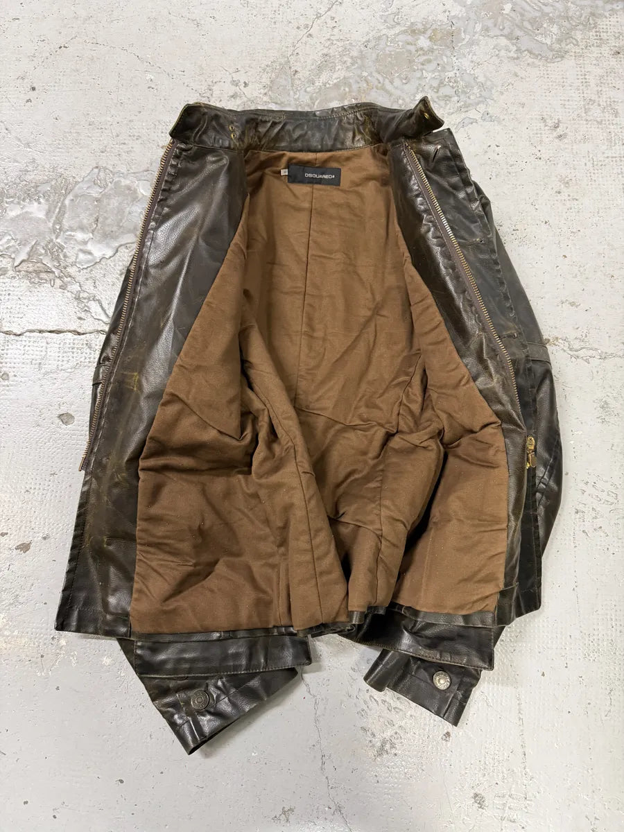 AW2003 Dsquared2 Brown Eroded Patina Leather Biker Jacket cOXIGZQ 5