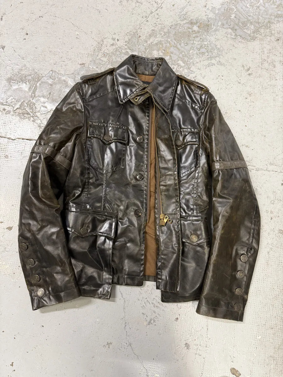 AW2003 Dsquared2 Brown Eroded Patina Leather Biker Jacket cOXIGZQ 6