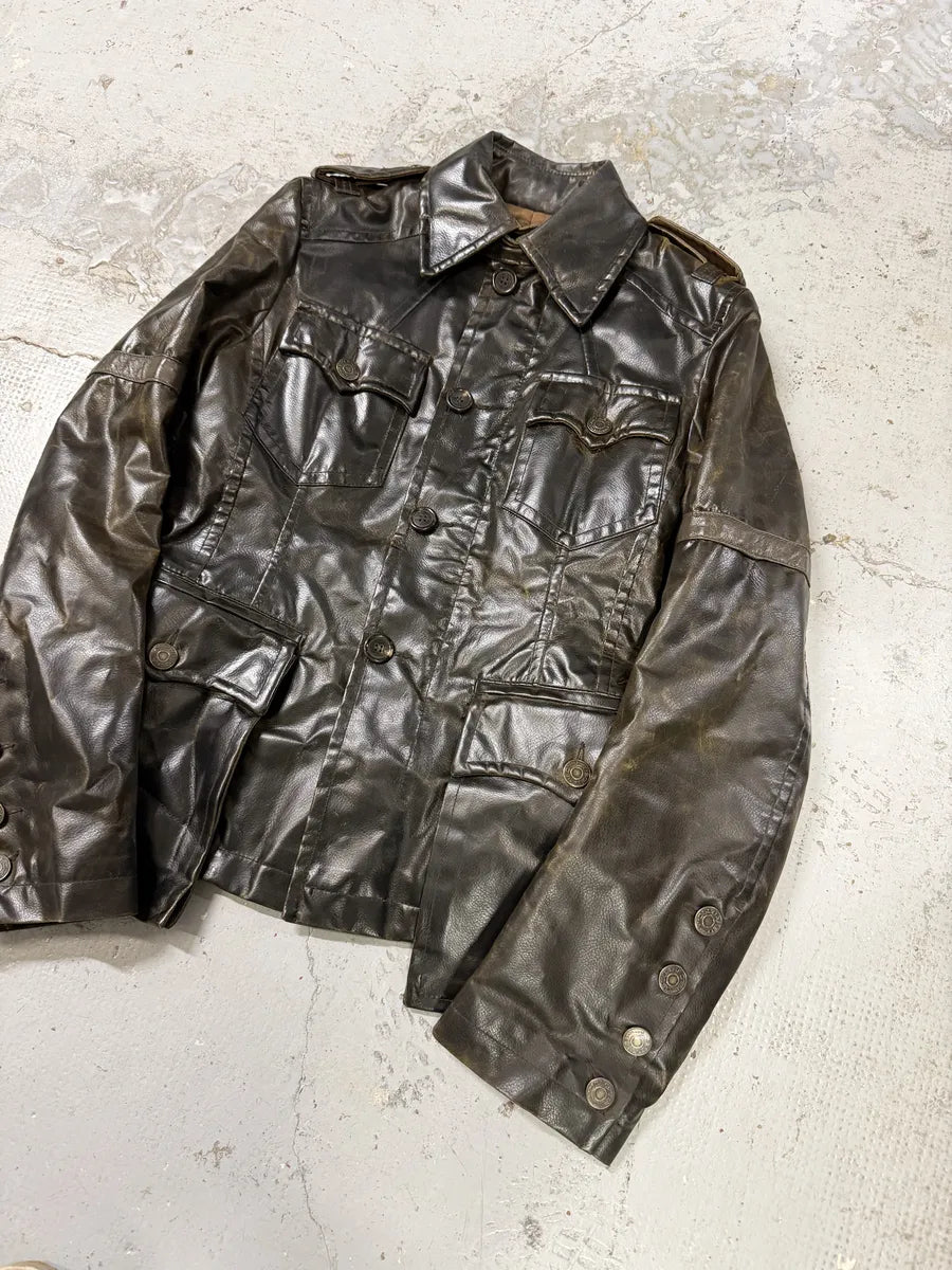 AW2003 Dsquared2 Brown Eroded Patina Leather Biker Jacket cOXIGZQ 7