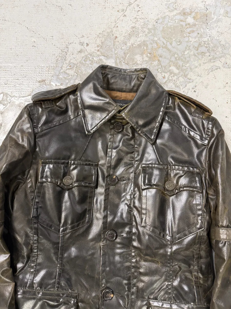 AW2003 Dsquared2 Brown Eroded Patina Leather Biker Jacket cOXIGZQ 8