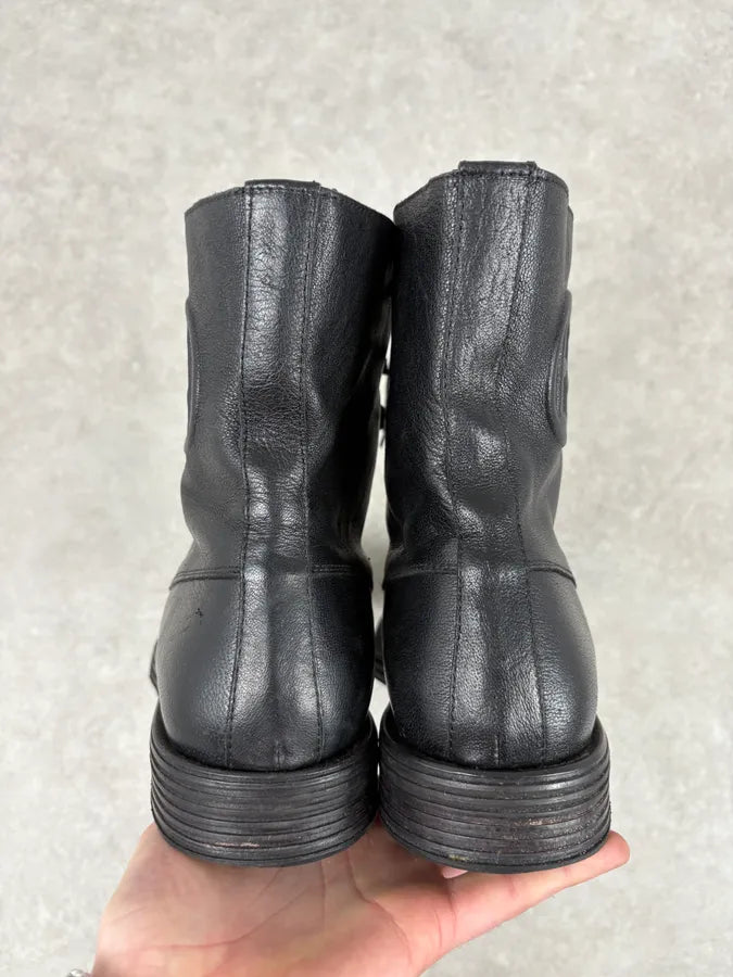 AW2003 Emporio Armani Black Classy Combat Leather Boots KIWQyHN 6