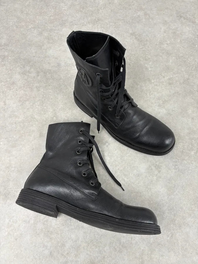 AW2003 Emporio Armani Black Classy Combat Leather Boots KIWQyHN 4