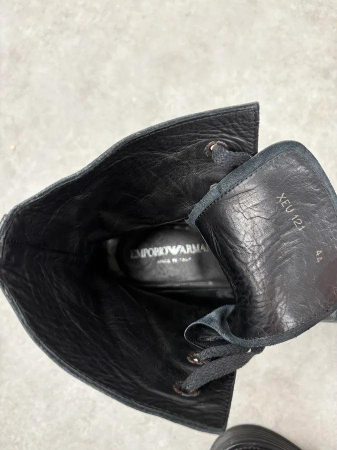 AW2003 Emporio Armani Black Classy Combat Leather Boots KIWQyHN 8