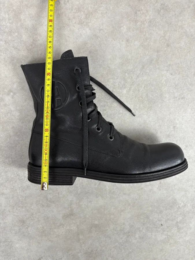 AW2003 Emporio Armani Black Classy Combat Leather Boots KIWQyHN 5